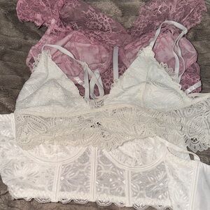 Urban Outfitters Lace Bralette Set in White and Pink